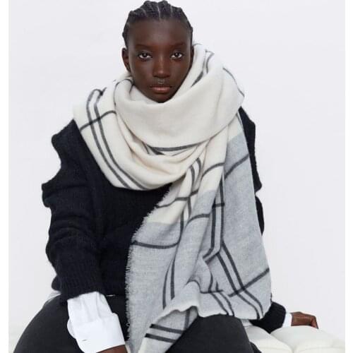 POBING Winter Soft Cashmere Scarf Women Patcwork Plaid Scarves Long Shawl Wraps Thicken Warm Unisex Basic Blanket Pashmina