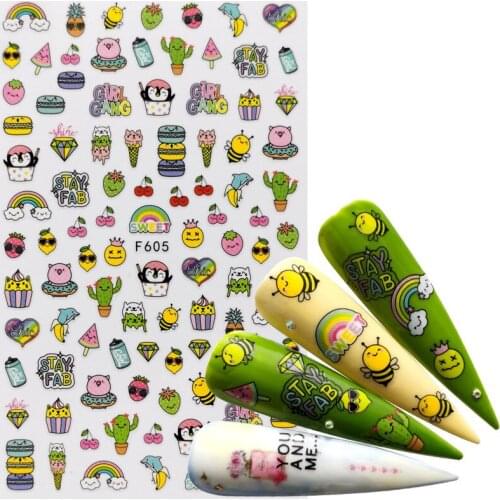 1 PC Comic Adhesive 3D Nail Sticker Art Cartoon Nail Art Decoration Design Tool