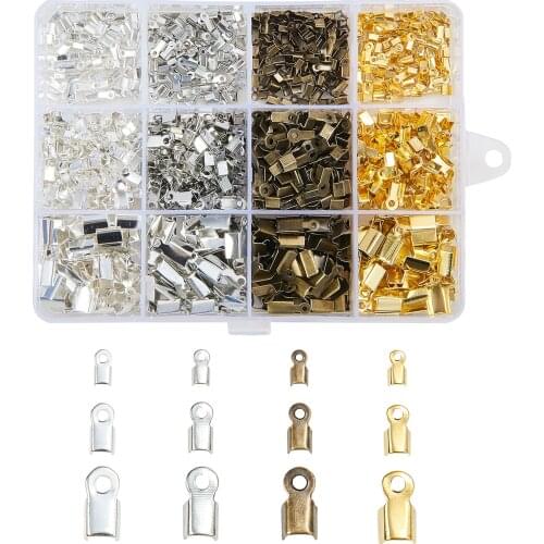 1000Pcs/box Iron Cord End Tip Folding Clasp Crimp Beads Connector for DIY Jewelry Making Findings