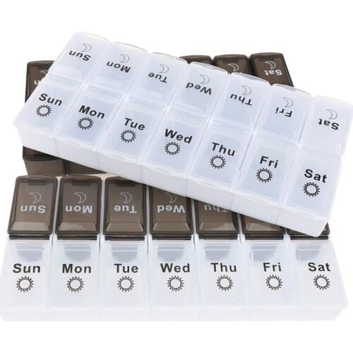 1Row（7Grids）/ 2Rows（14grids）7 Days Weekly Pill Case Medicine Tablet Dispenser Organizer Pill Box Splitters Pill Container