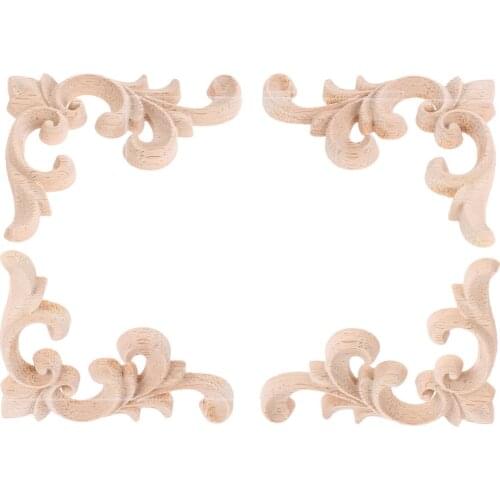 4pcs/set Woodcarving Corner Decal Wooden Figurines Crafts Appliques Frame Wall Door Furniture Decor 7.5*6cm Old European Style
