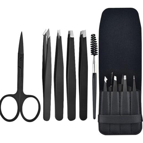 6 Pieces Professional Eyebrow Tweezers Set Stainless Steel False Eyelash Extension Eyebrow Clip Stickers High Precision Tweezers