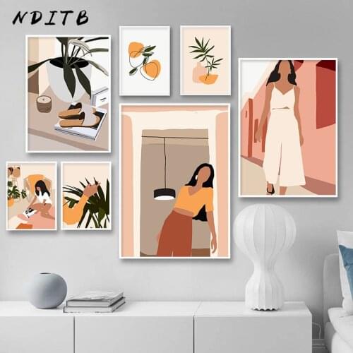 Abstract Fashion Vintage Woman Wall Art Canvas Painting Nordic Poster Minimalist Print Wall Pictures For Living Room Decoration
