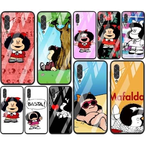 Animated cute Mafalda For Samsung Note 20 10 9 8 Ultra Lite Plus 5G A70 A50 A40 A30 A20 A10 Tempered Glass Phone Case