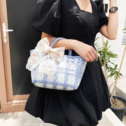 Travel Bag Beach Woven Transparent Summer 2021 Totes Simple Women Straw HandBag Embroidery Ribbon Purse Casual Party Womens Bag