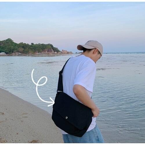 New Japanese Style Men Unisex Canvas Bag Simple Canvas Cloth Fabric Students Messenger Bags Foldable Soft Zipper Shoulder Bag