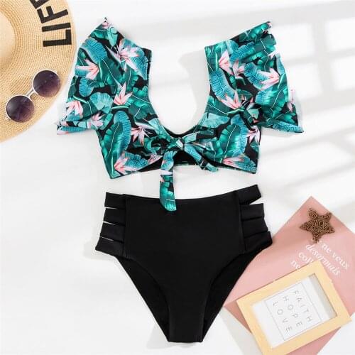 Hot High Waist Bikini 2021 Ruffle Swimwear Women Print Sexy Swimsuit Push Up Bikinis Plus Size Bathing Suits Floral Beach Wear