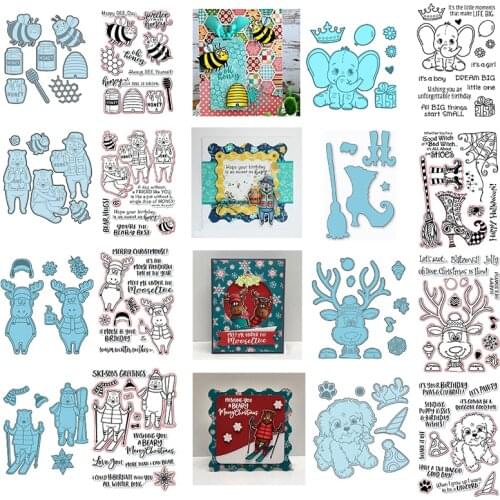 Honey Bees Bears Christmoose Puppy Skisons Greetings Rainbows Clear Stamps and Dies for DIY Scrapbooking Cards Crafts 2020 New