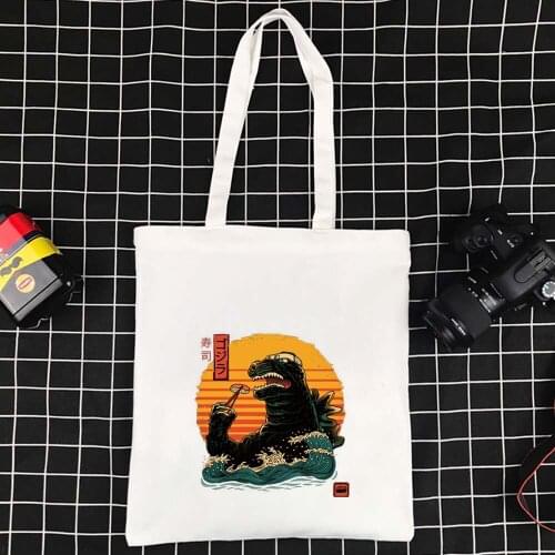 Reusable Canvas Bag Supermarket Shoulder Bag Folding Ecobag Harajuku Shopper Bag Japanese Cat School Travel Ladies Bag