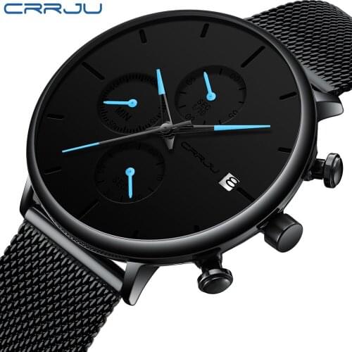 Top Brand Luxury CRRJU Mens Watches Fashion Simple Waterproof Sport Watch Men Slim Dial Quartz Watch Casual Relogio Masculino