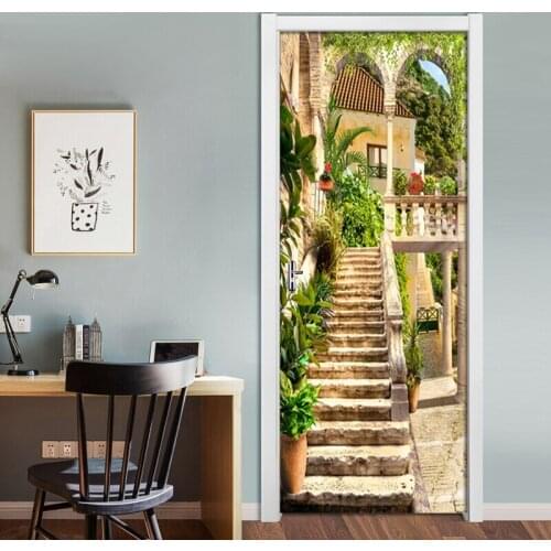 Seaside Town Scenery Door Decals Window Vinyl Sticker Allah PVC Self-adhesive Wallpaper Home Decoration Removable Mural Poster