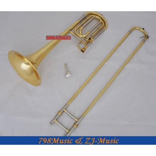 New Gold Bass Trombone Bb/F Key Cupronickel slide Triggers Horn With Case