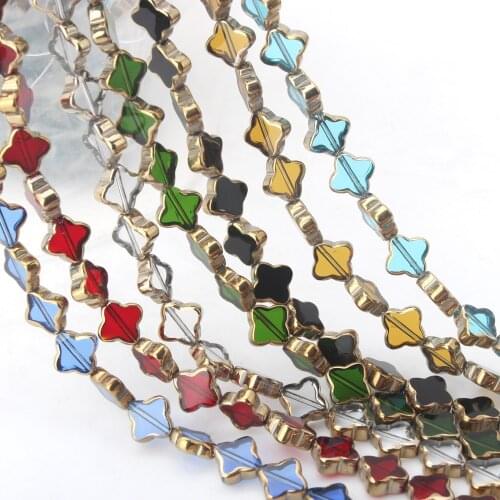 OlingAr Four-leaf clover plating Gold 8MM 24pcs/lot mixing color Glass Loose Beads DIY earring/necklace/Jewelry Making