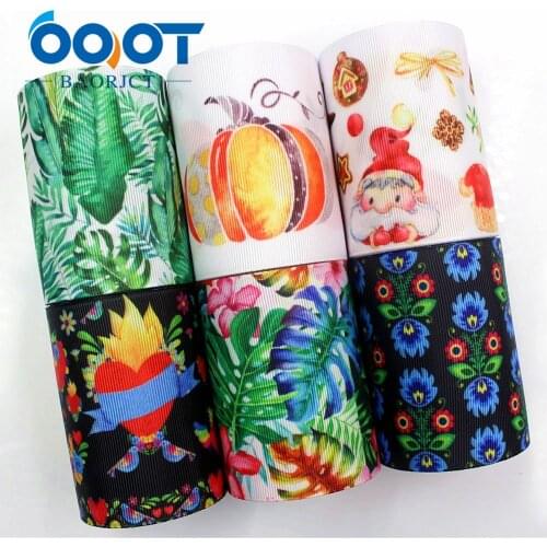 OOOT BAORJCT G-18620-560,10 yards,75 mm Cartoon flower Printed grosgrain ribbons,DIY handmade Hair accessories gift wrap