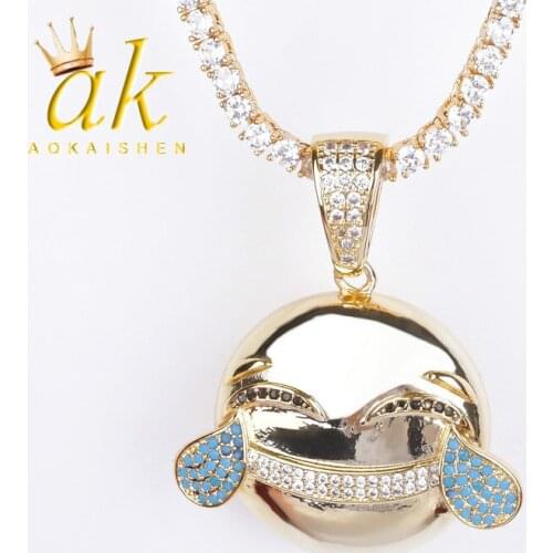 Glossy Happy Round Face Pendant Necklace Chain Gold Color Charm Mens Women Hip hop Rock Jewelry For Women