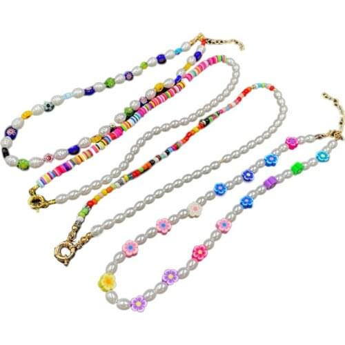 Beaded Choker Necklaces for Women Boho Handmade Flower Necklace Cute Necklace for Teen Girls Beach Necklace Set 4 Pieces