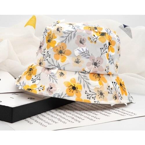 2021 Fashion Flower Print Buckets Hat Women Transparent Panama Lace Floral fisherman hat Beach Sun Cap Summer Ladies Female