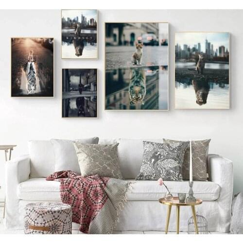Cat Water Shadow Art Poster Indoor Thinking Poster Wall Decoration Canvas In Attic Frameless Furniture Decoration Painting