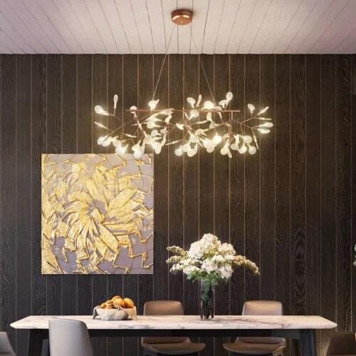 Modern Nordic Hanging Chandeliers Living Room Kitchen Firefly Pendant Lamp Rose Gold/Black Branch Round indoor Lighting Decorate