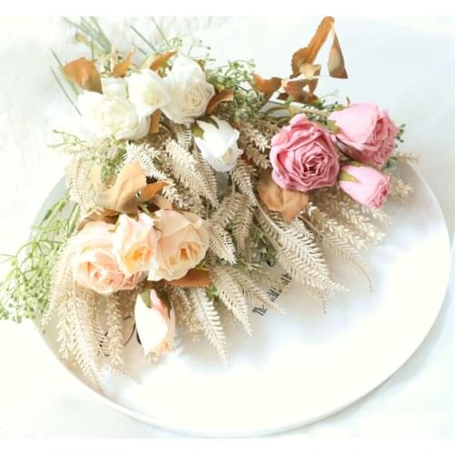 Dried Bunch of Rose Grain Fabric Cloth Rose Artificial Flowers for Party Home Table Decoration Wedding Bride HandHolding Bouquet