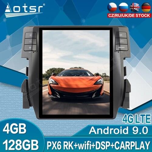 Tesla Vertical Screen For Honda Civic 2016 2017 2018 2019 Car Multimedia DVD Player Android Radio 128G GPS Navigator Unit Stereo