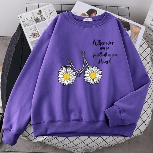 Daisy Bike Personalized Text Print Womens Sweatshirts Hip Hop Streetwear Hoody Female Fleece Korean Round Neck Hoodie For Women
