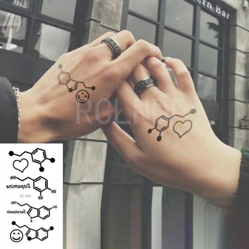Waterproof Temporary Tattoo Sticker Love Heart Shape Chemical Formula of Dopamine Flash Tatoo Fake Tatto Body Art for Women Men