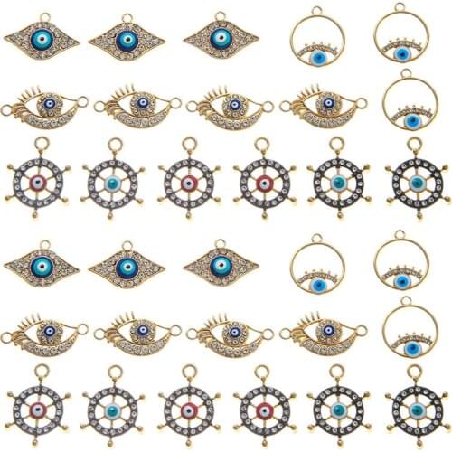 YEYULIN 10pcs/lot Alloy Enamel Crystal Blue Eye Charms Pendant Connector DIY Necklace Bracelet For Jewelry Making Accessories
