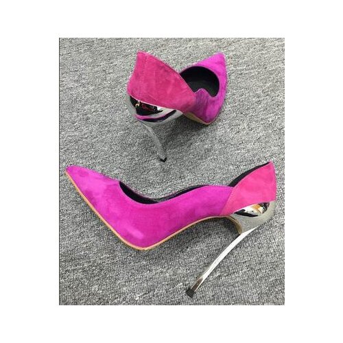 Carpaton 2019 Spring Fall Elegant New sheep suede pointed shallow mouth fashion metal stiletto super high heels womens shoes