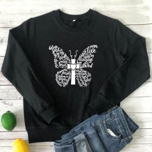 Christian Butterfly Cross Sweatshirt Scripture Faith Based Women Pullovers Trendy Religion Graphic Sweatshirts Dropshipping