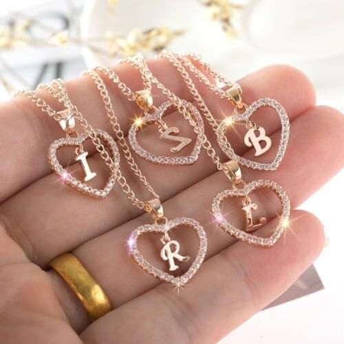 26 Letters Zircon Love Necklaces Womens Jewelry Name Initials Heart Pendant Necklace Girls Gifts Letter Accessories