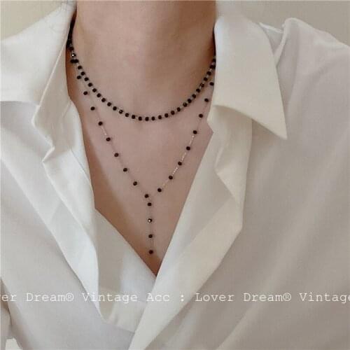 2021 New Vintage Black Color Crystal Beads Choker Necklace for Women Korean Fashion Simple Geometric Clavicle Necklace Jewelry