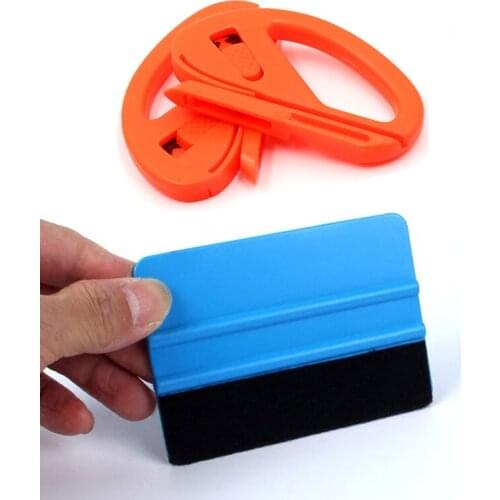 1pc Auto Styling Vinyl Carbon Fiber Window Ice Remover Cleaning Wash Car Scraper With Felt Squeegee Tool Film Wrapping 10x7cm