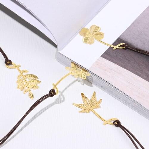 1PC Gold-plated Exquisite Hollow Metal Bookmark Lanyard Book Holder Gift Stationery Book Clip School Office Supplies