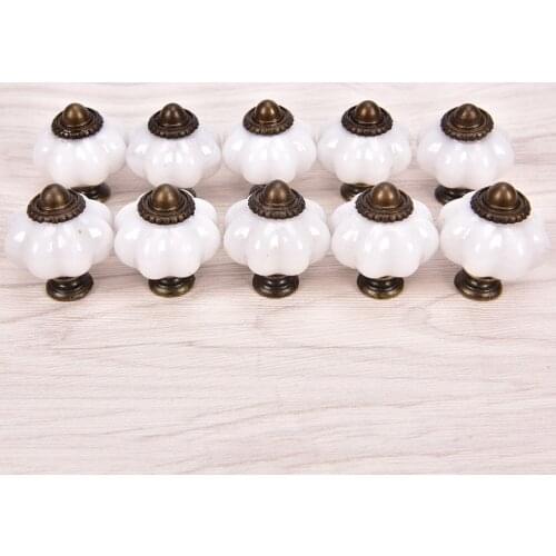 10pcs Furniture Drawer Cupboard Kitchen Pull Handle White Vintage Furniture Handle Pumpkin Door Knobs Cabinet Handles
