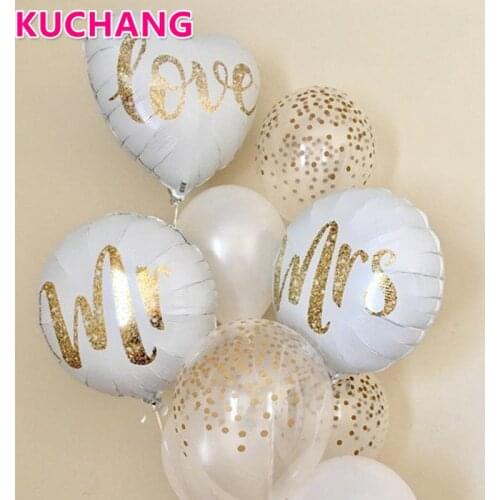 18inch Round White Gold Glitter Print Mr&Mrs LOVE Foil Balloons Bride Mariage Wedding Decor Valentines Day Event Supplies