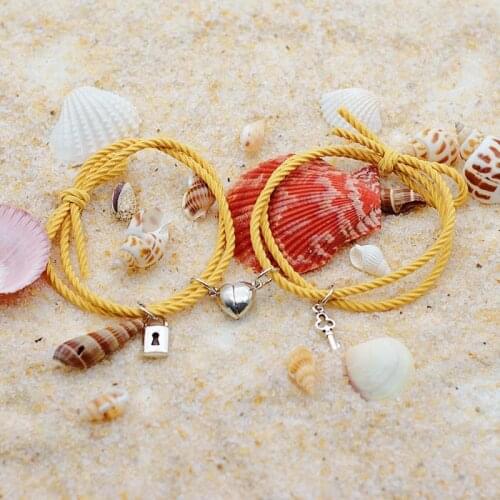 2pcs/set Paired Bracelet With Magnets Classic Key Lock Braslet Gifts For Couples Elastic Hair Rope Friendship Brazalete Joyas