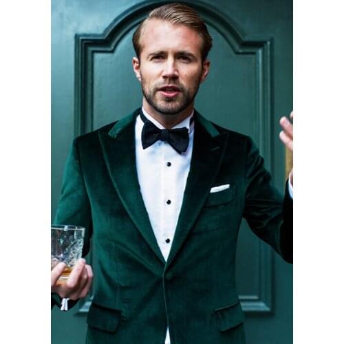 2018 Tailored Made Green Velvet Wedding Suits for Men Suit Men Slim Fit 2 Piece Groom Tuxedo Custom Prom Blazer Terno Masculino