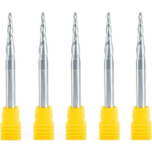 5pcs Tungsten Solid Carbide R1.0xD6x25x75 Ball Nose Tapered End Mills Router Bits cnc Taper Wood Metal Milling Cutters Free Ship