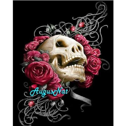 Skull diamond painting full square halloween wall art picture diy diamond dotz decal rose flower diamond sticker mosaic drawing