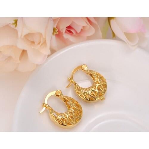 Bangrui Fashion Jewelry Cute Filigree Gold Color Earrings For Womens Girls Children Vintage Antique Solid Earrings
