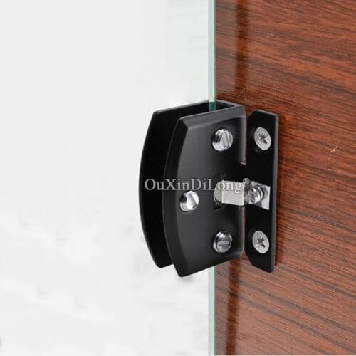 Free Shipping 2PCS Black Glass Cabinet Hinges Shopping Mall Jewelry Phone Display Wine Cabinet Door Hinges Clamps No Drilling