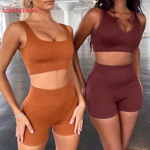 Seamless Sport Set Women Two Piece 2PCS Crop Top Bra Shorts Workout Outfit Fitness Wear Run Gym Suit Female Yoga Sets Clothes