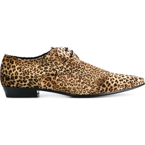 21ss Handmade Horse Fur Leopard Wedge pionted toe ankle Boots dress wedding men shoes