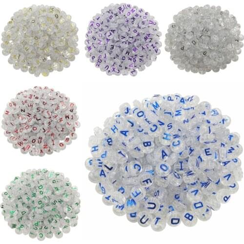 100pcs High Quality Acrylic Letter Beads 10mm Wholesale DIY Findings Clear Flat Beads Loose Round Spacer Gilding Letter Jewelry