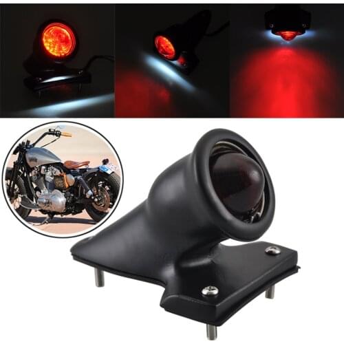 Black Retro Motorcycle Round Cafe Racer LED Tail Light For Harley Cruiser Scooter Chopper Bobber Universal 12V Brake Stop Lamp
