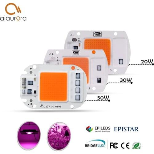 Hydroponice AC 220V 20w 30w 50w Driverless led grow chip full spectrum 400nm-840nm for indoor led plant Flower grow light