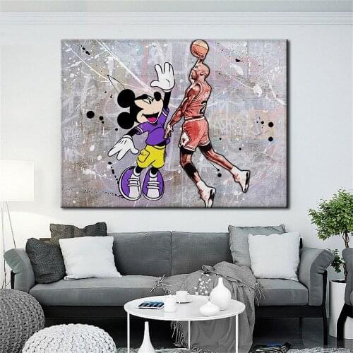 Disney Mickey Mouse Play Basketball Graffiti Wall Art Poster Picture Print On Canvas Painting For Living Room Home Decoration