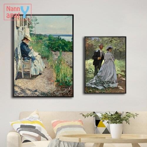 Printed Oil Canvas Painting Home Decoration Wall Art Pictures French Claude Monet Women Nordic Poster Living Room Home Decor