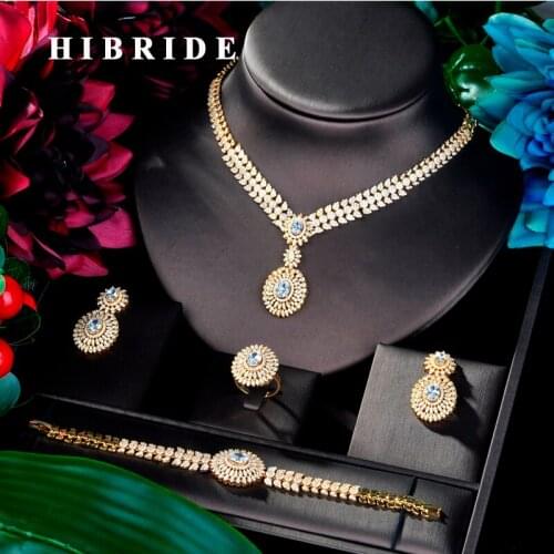 HIBRIDE Big Luxury Round Design Brilliant Women Jewelry Set Wedding Dress Necklace Earring Jewelry Set For Party Gits N-870